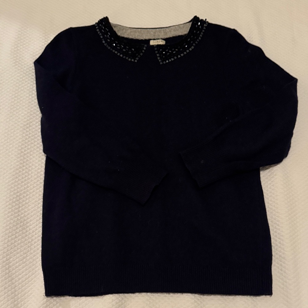 J crew navy sweater with Embellished Collar